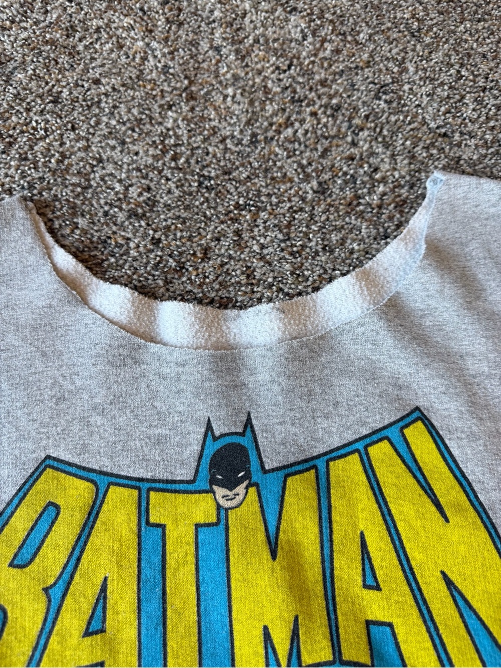 Batman Retro Comic Graphic Gray Sweatshirt Raw Cut Neck Pullover - Picture 3 of 4